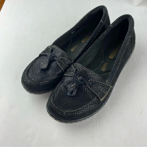 Clarks Collection Womens 6 Black Snakeskin Ashland Bubble Loafer Slip On - Picture 3 of 6